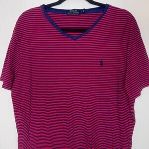 Polo Ralph Lauren Men's Size Large Red & Blue Stripe V-Neck Short Sleeve Shirt